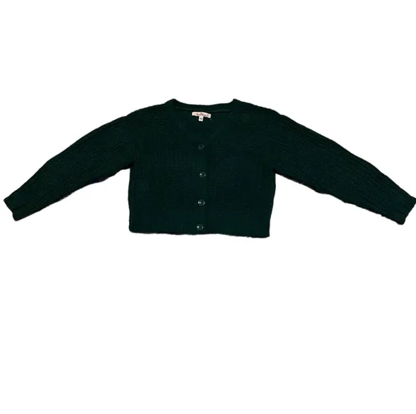 L Love Tree Women’s Deep Green Emerald Cropped Cardigan Sweater Autumn Fall - Image 3