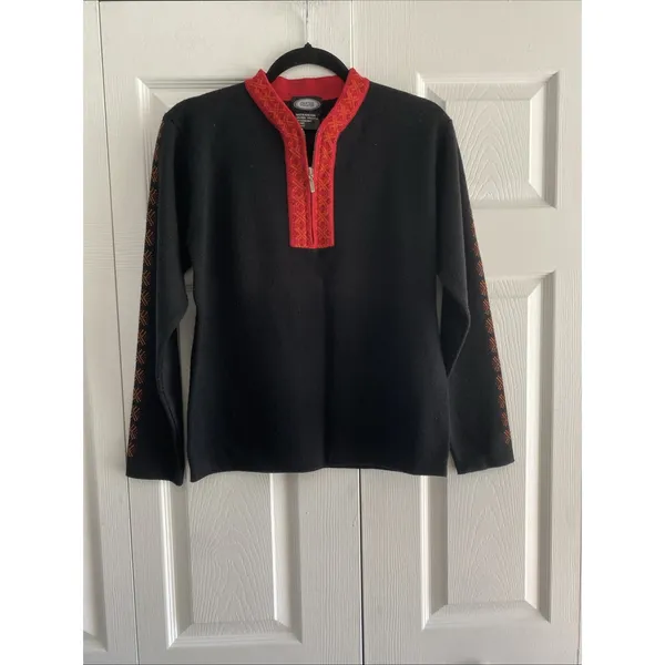 Meister Nordic Ski Sweater Womens S Black Wool Blend Quarter Zip Fair Isle Cabin - Image 6
