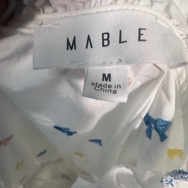 Mable White with Multi Colored Bows Puff Sleeve Lined Dress Size Small EUC - Image 8