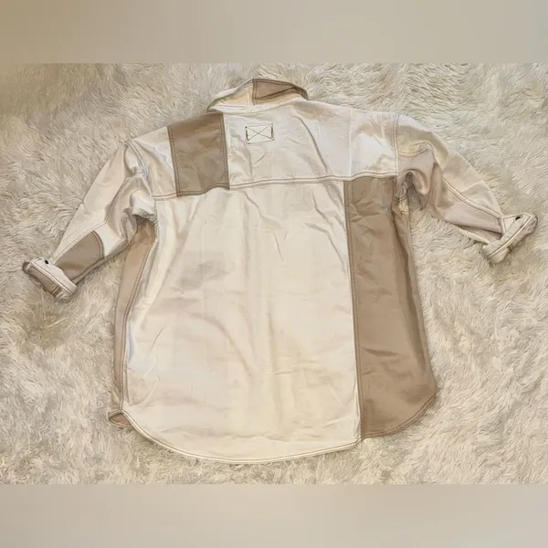 NEW FREE PEOPLE Ivory Mountain Roads Denim Button-Up ivory combo Shirt jacket L - Image 9