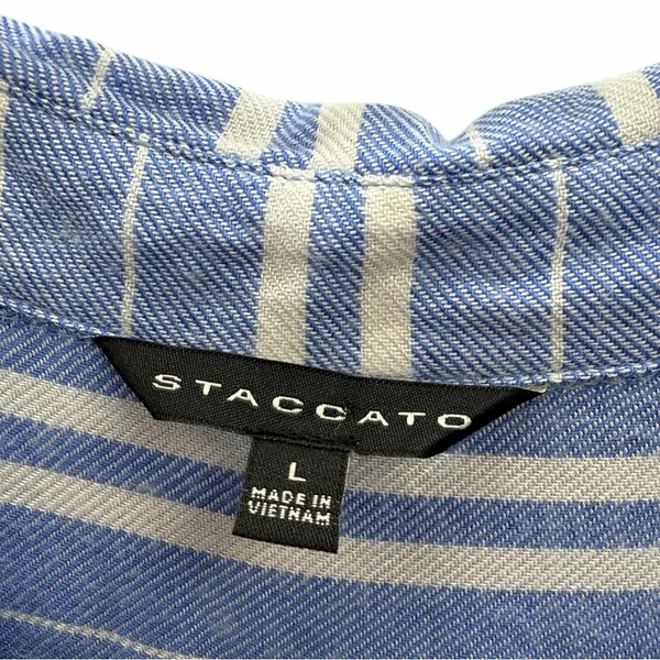 Staccato Blue Striped Sleeveless Button Up Tunic Top Blouse Womens Large - Image 9