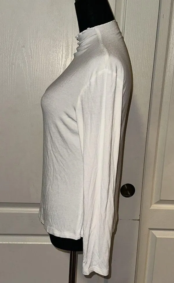 White Ribbed Lettuce Trim Mock Neck Long Sleeve - Image 3