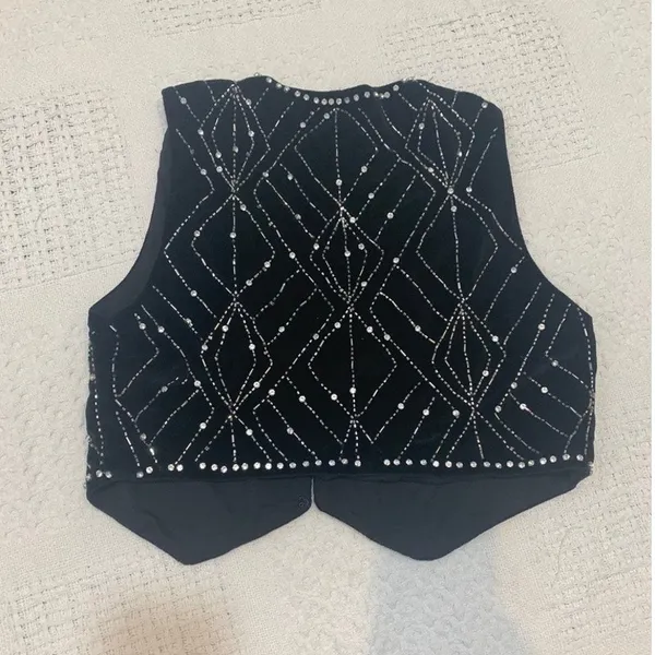 Zara XS velvet rhinestone studded beaded crop top vest TS 3374 - Image 7