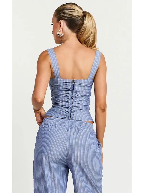LIONESS Cobain Corset Top in Navy Stripe XSmall New Womens Sleeveless Tank - Image 10