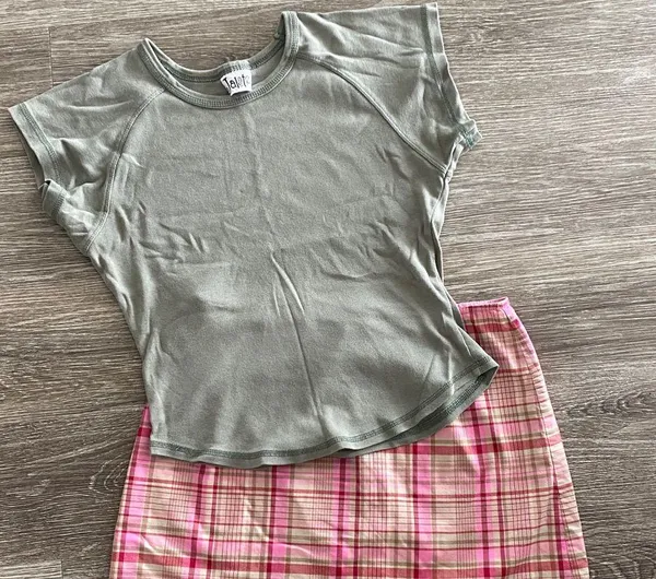 Y2k vintage Ann Taylor plaid checkered mini skirt pink beige tan small - Image 8