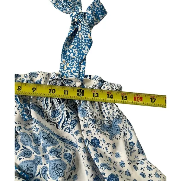 Davi & Dani Women Size Medium Square Neck Ruffles Blue White (33-472) - Image 6