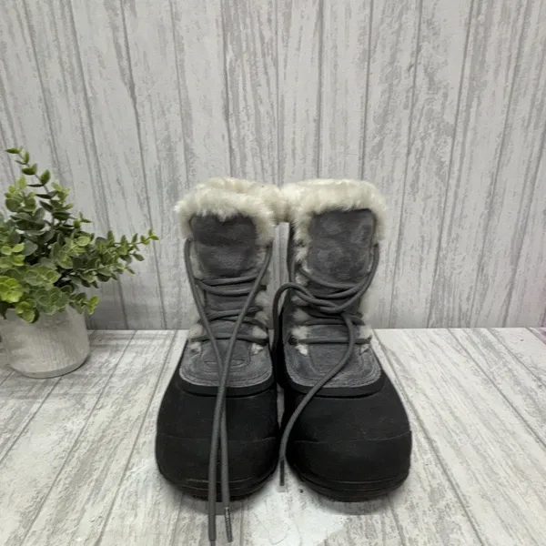 SOREL Womens Size 8 Gray/Black Faux Fur Lined Lace-Up Suede Snow Boots - Image 2