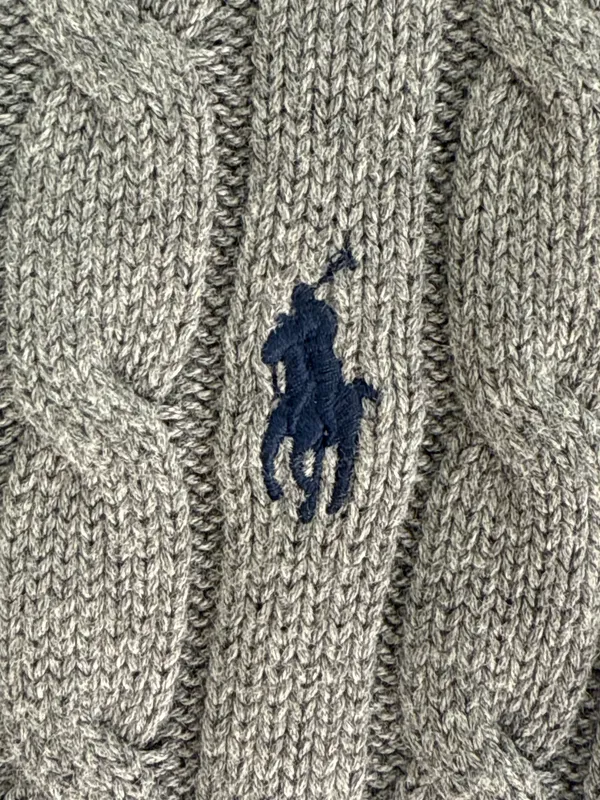 Polo by Ralph Lauren Light Gray Cable Knit Short-Sleeve Sweater Size M - Image 2