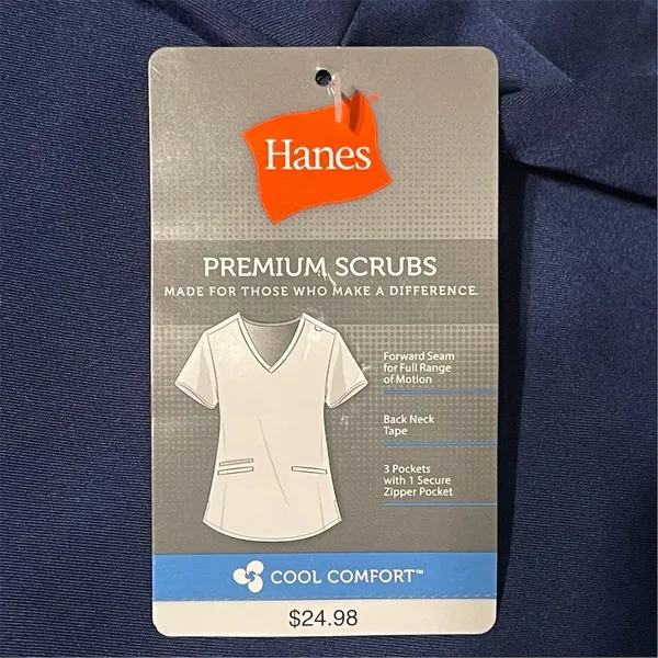 Hanes Premium Scrubs Women's V-Neck Scrub Top Navy Blue 3 Pocket Size M NWT - Image 4