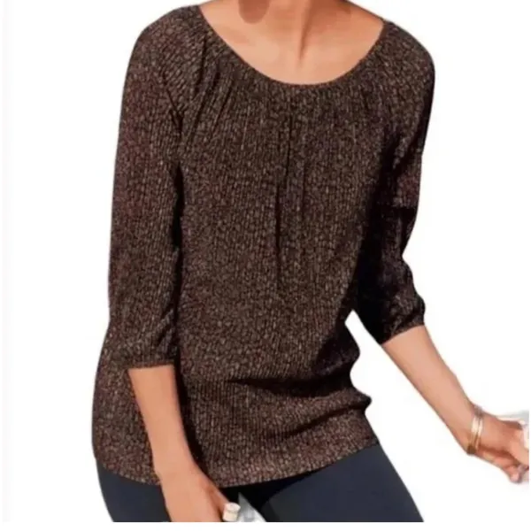 Soft Surroundings Carmella Metallic Top Womens SZ Large Brown Black Gold Blouse‎ - Image 2