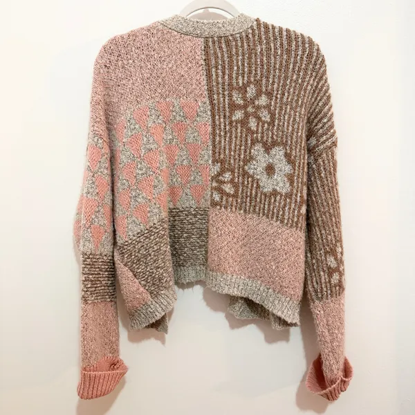 Sincerely Jules Blush Patchwork Chunky Knit Cardigan Size Large - Image 2