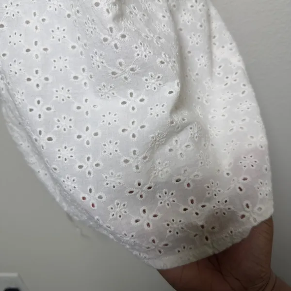 Tiger Mist Women Cotton Eyelet Halter Mini Dress Small White Ruched Boho‎ Resort - Image 4