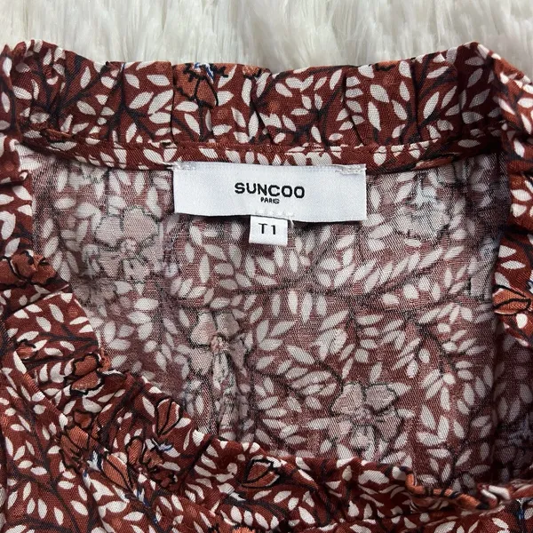 SUNCOO Paris Cesaria Dress Rust Floral Tiered Ruffle Mini Size T1 S - Image 6