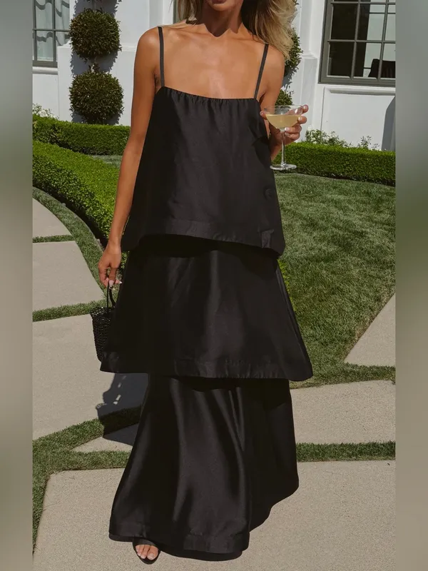 Show Me Your Mumu Ella Maxi Dress size Small S Black Tiered silky satin nwot - Image 2