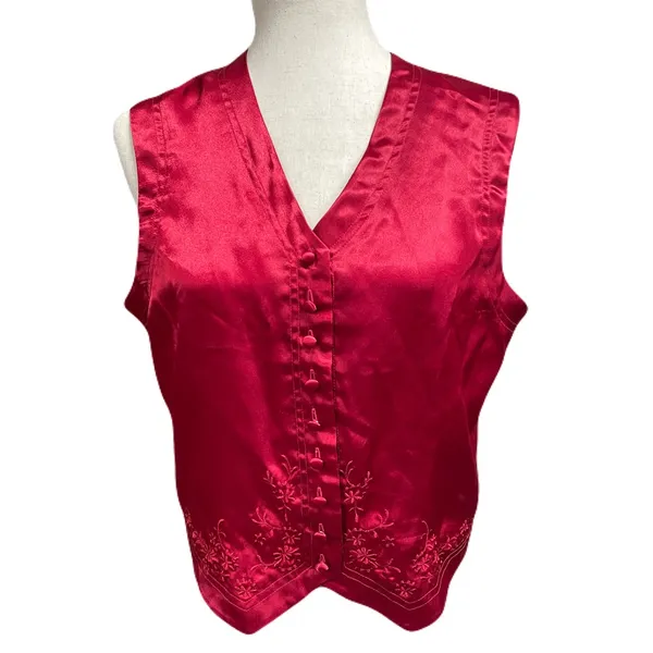 Bali Studios Vintage 90s Red Satin Button Down Vest M Witchy‎ Whimsigoth - Image 5