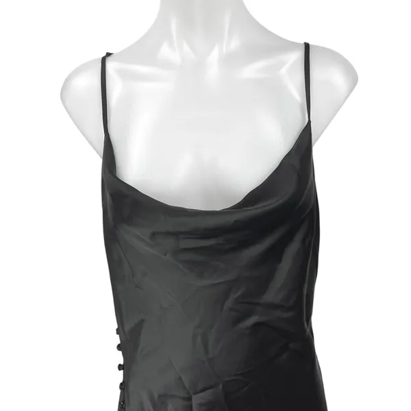 Zara Black Silk Satin Sleeveless Cami Camisole Cowl Neck Midi Tank Slip Dress L - Image 3