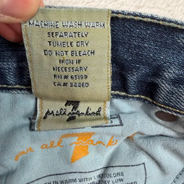 7 For All Mankind 27 Jeans Flare Low Rise Boho Retro Distressed Medium Blue Wash - Image 13