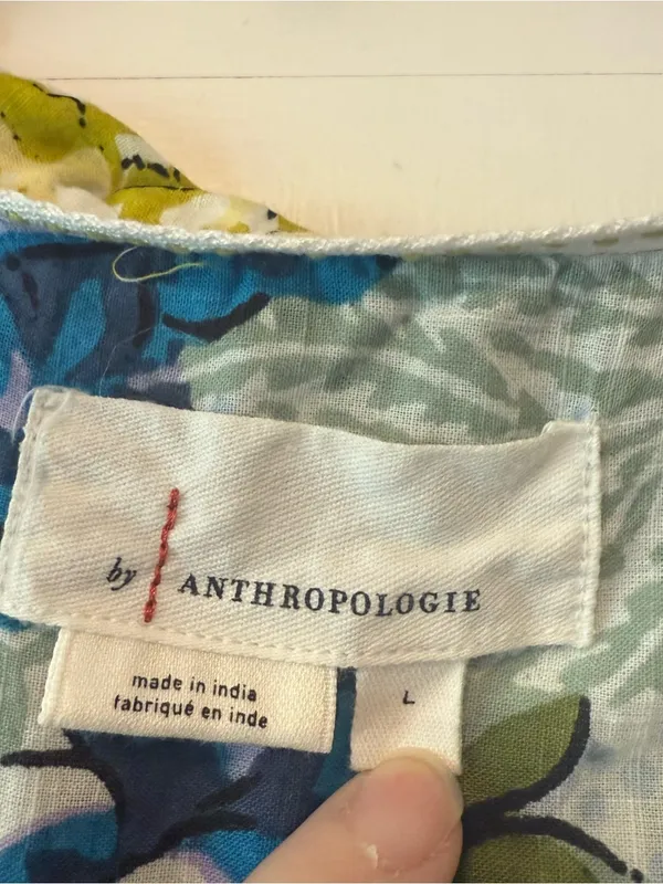 Anthropologie Printed Surf Shirt Short Sleeve Button Down Blue Floral Sz Large - Image 7