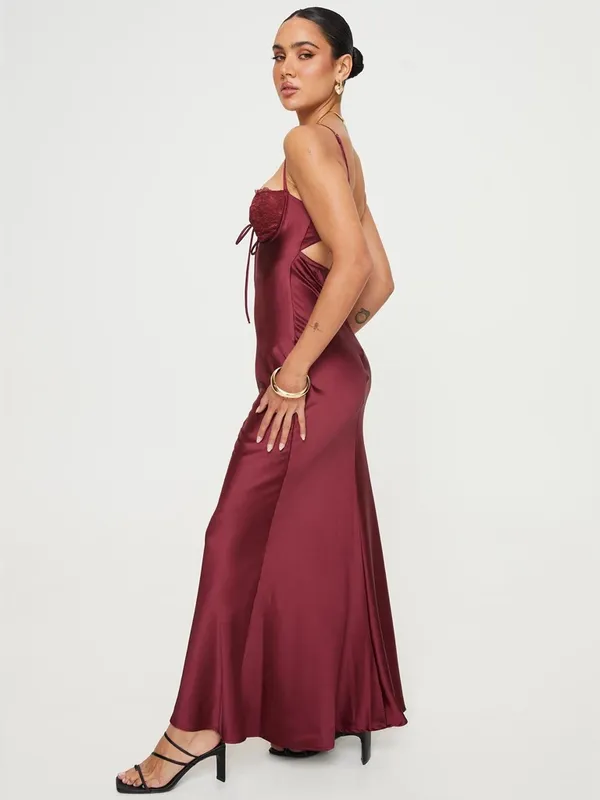 Princess Polly Fadyen Bias Cut Maxi Dress Burgundy Satin Lace Bust XS 2 New NWT - Image 5