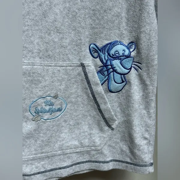 Disney Vtg Y2K Tigger "Mr.Splendiferous" Fleece Embroidered Hoodie Grey/Blue Women's M‎ - Image 3