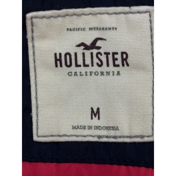 Hollister Puffer Jacket Black Red Lined Down Feather Fill Women's Medium - Image 5
