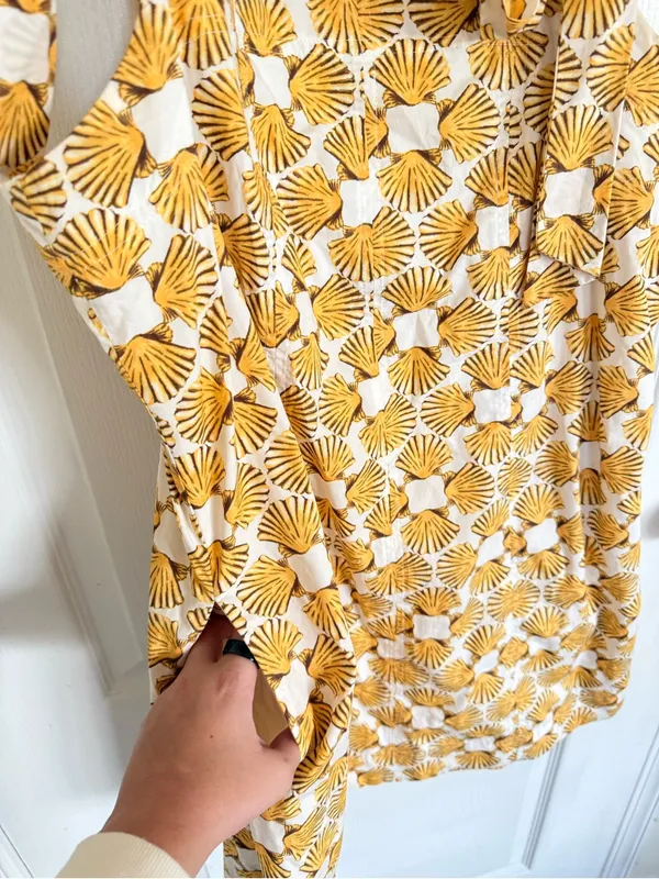 Anthropologie Maeve Tie Strap Yellow Seashell Mini Dress - Image 5