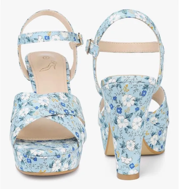 Platform Heel Slingback Floral Heels Sandals for Women - Image 2
