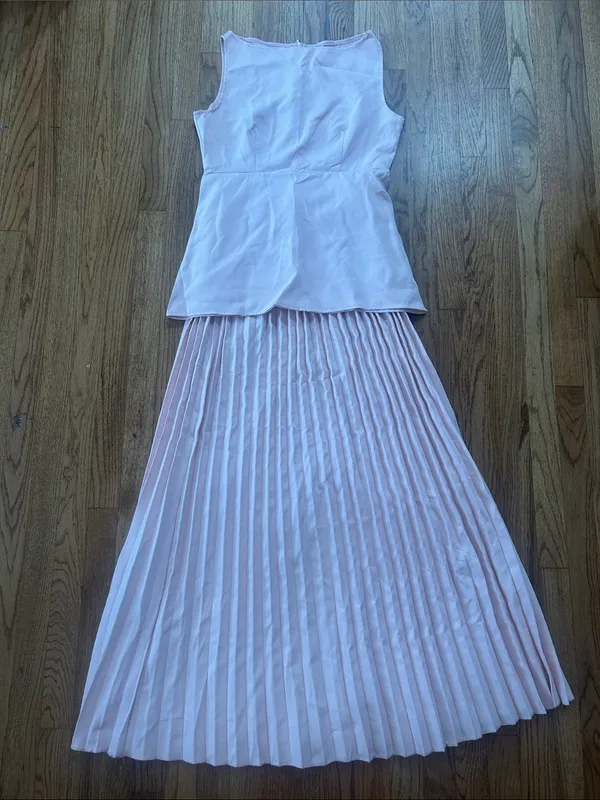 Blush Pink Sleeveless Peplum Pleated Maxi Dress and Matching Top NEW - Image 4