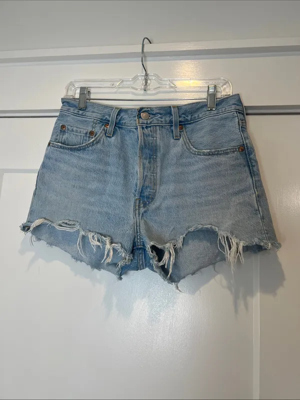 Levi's Light Blue 501 Distressed Denim Cutoff Shorts size 28. - Image 3