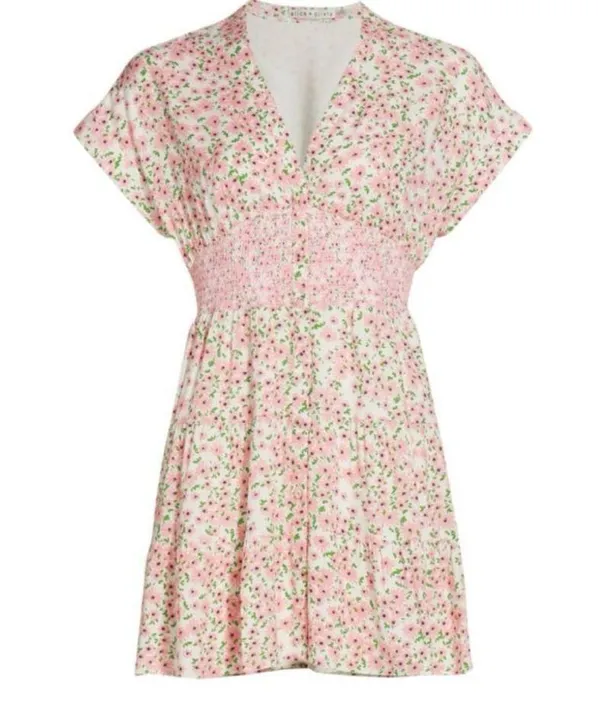 ALICE + OLIVIA Keela Floral Print Smocked Button-Front Dress - Image 4