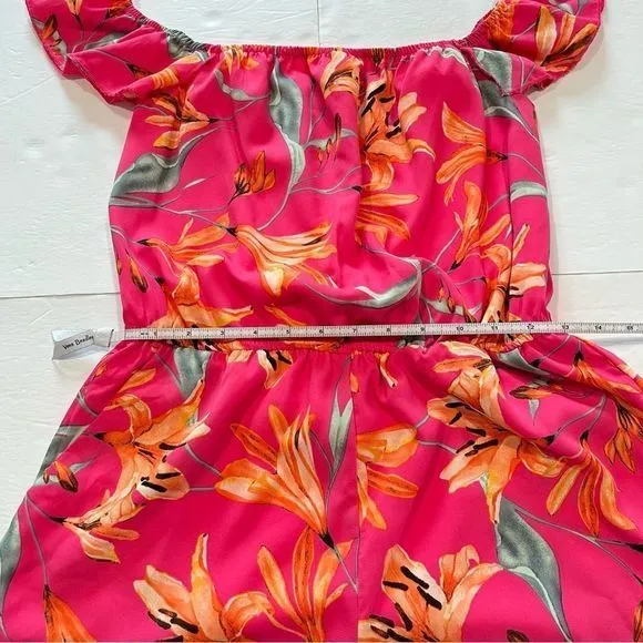 Lulus After Sunset Magenta Pink Floral Off the Shoulder Romper‎ SMALL - Image 8