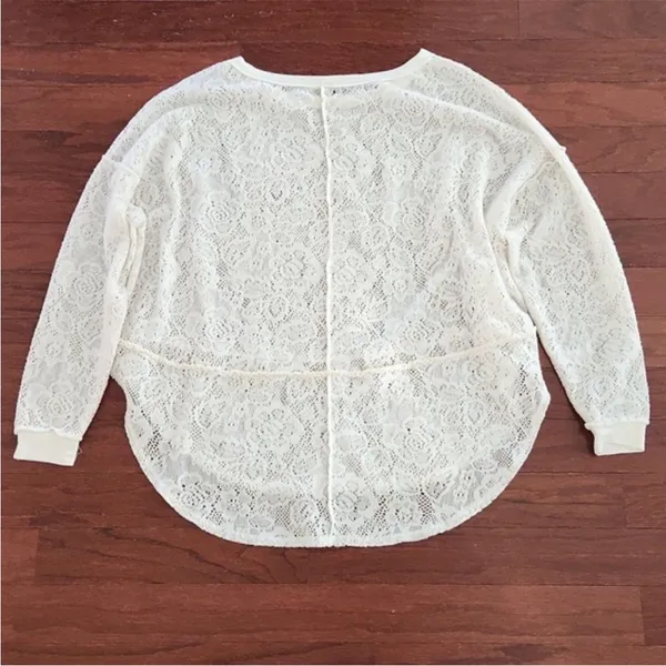 Free People Lace Floral Knit Not Cold In This Top, Ivory,‎ Size Small - Image 5