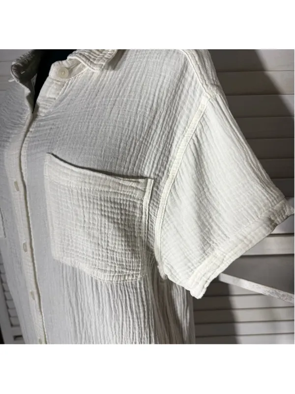 Weatherproof Vintage midi dress white gauze cotton coastal resort cruise boho M - Image 5