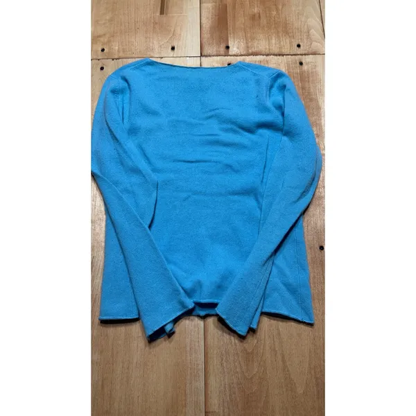 Garnet Hill Womens 100%‎ Cashmere V-Neck Sweater Sky Blue Size Small Long Sleeve - Image 3