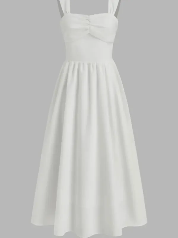 Cider Linen Blend Square Neck Shirred White Midi Dress XS NWT Cottagecore - Image 12