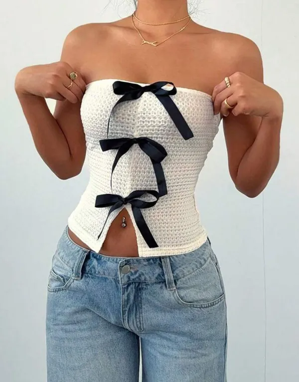 SheIn Strapless Bow Top - Image 2