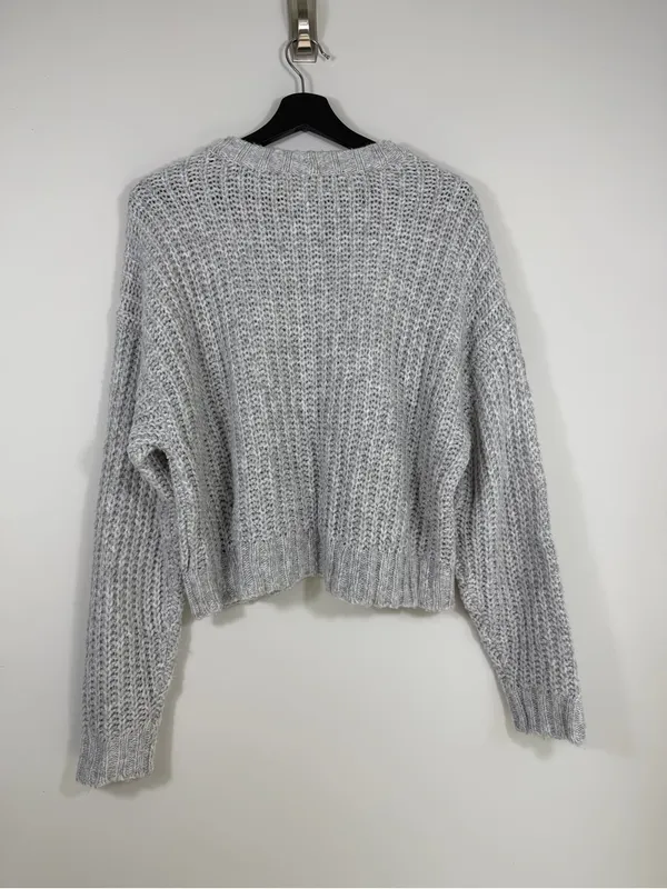 American Eagle Gray Chunky Knit Oversized Crewneck Sweater Women’s M - Image 2