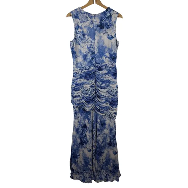 Dress The Population Violetta Maxi Dress XL Blue Floral‎ Pleated Ruched Wedding - Image 7