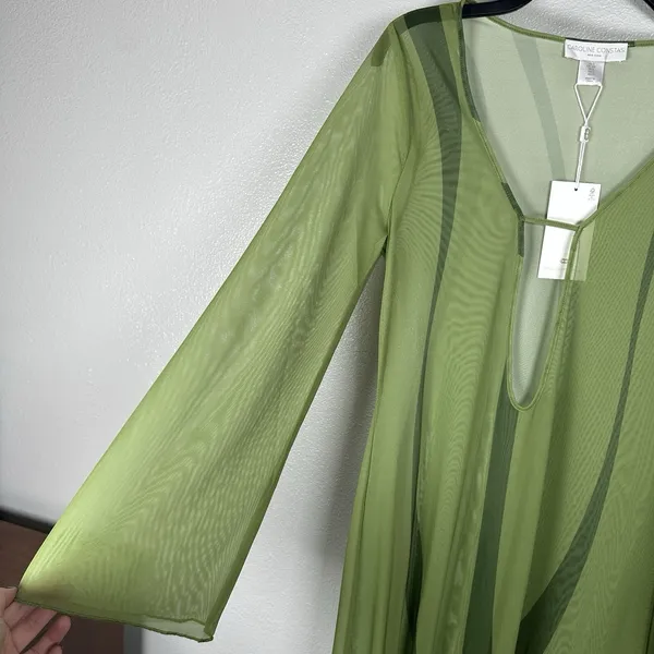 NEW Caroline Constas Sheer Mesh Cover Up Maxi Dress Womens Medium Green Resort - Image 2