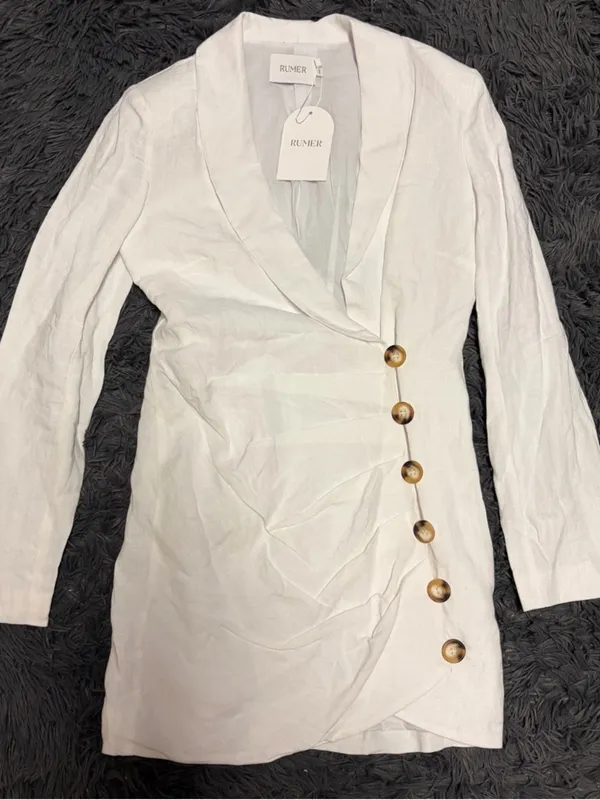 Free People Rumer summer beach boho Bronte Blazer linen Dress White Size xs NWT - Image 4