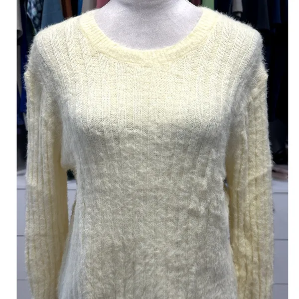 Cotton Emporium Light Yellow Ribbed Knit Sweater Cozy Chunky Cottagecore L NWOT - Image 3