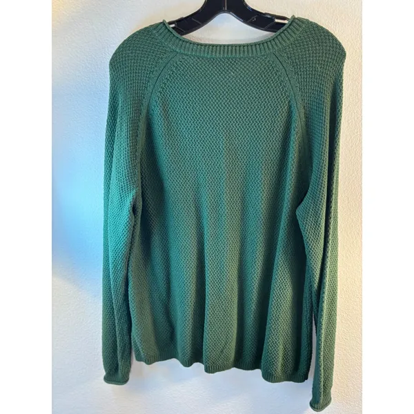 Coldwater Creek Green Cotton Pointelle Cable Knit Button Cardigan Sweater L - Image 6