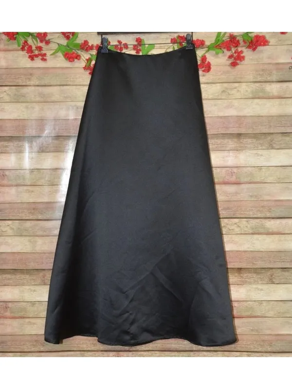 VTG Jody California Black Satin Maxi Skirt 5/6 27" Waist 41" X- Long Made USA - Image 3