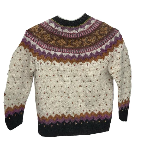 Vintage Nordic Sweater Womens Size S Wool Hand Knit‎ Fair Isle Cardigan Chunky - Image 4