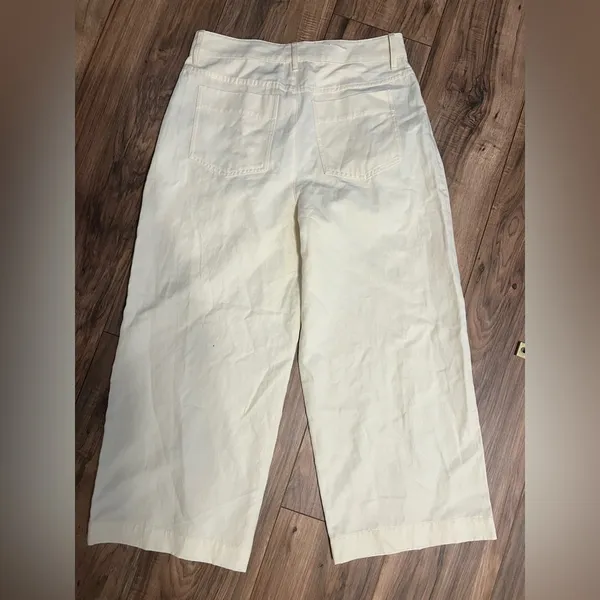 Vince Cropped Wide Leg Pleated Pants Cream Linen Blend Culotte Minimalist Size 6 - Image 6