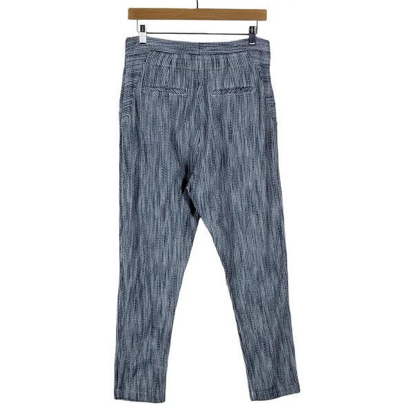 Free People High Rise Vertical Stripe Tapered Leg Cotton Pants Blue White Size 6 - Image 4