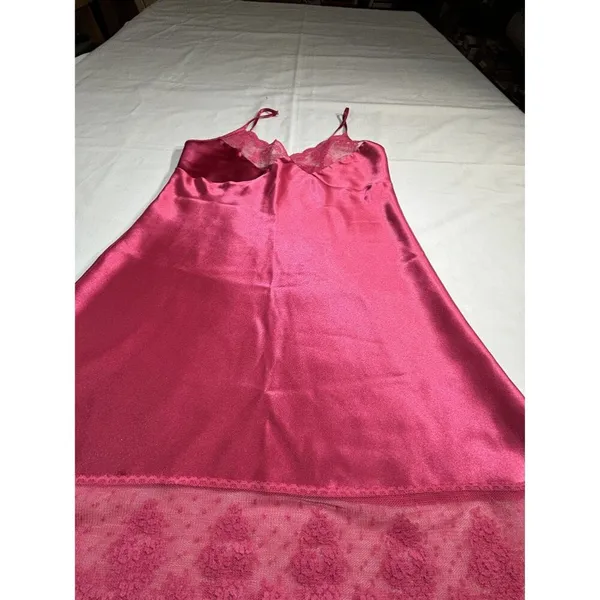 VTG Halston Pink Satin & Lace Chemise Nightgown Women's Medium Babydoll - Image 2