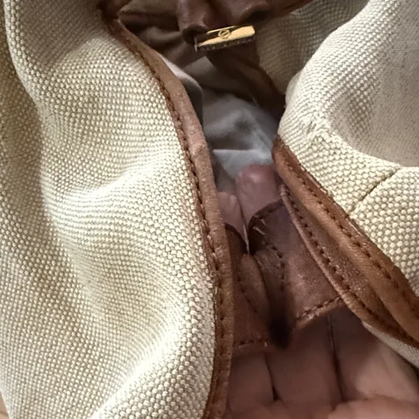 Tory Burch Shoulder Bag Canvas Leather Gold Logo Handbag Ladies Natural/Brown - Image 13