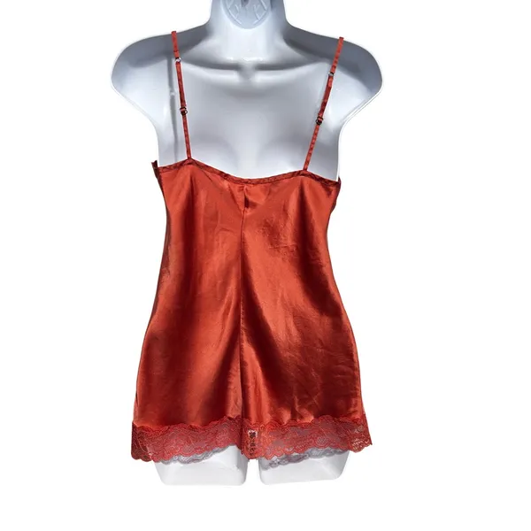 Womens Fairy Indie Satin Lace Trim Babydoll Cami‎ M Burnt Orange Coquette Y2K - Image 2