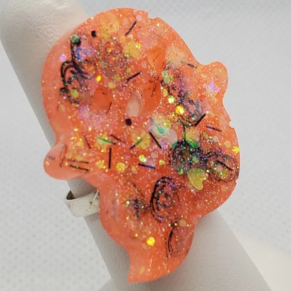Halloween Adjustable Orange & Black Ghost Ring - Image 3